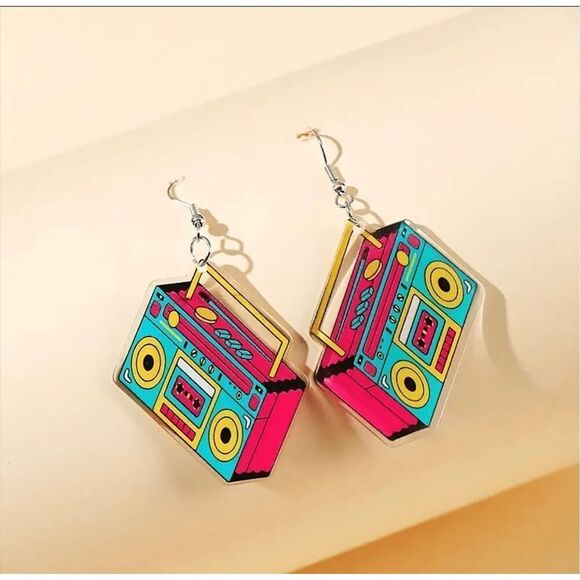 Art Deco Boom Box Earrings - Picture 1 of 5